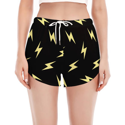Black And Yellow Lightning Pattern Print Women's Split Running Shorts