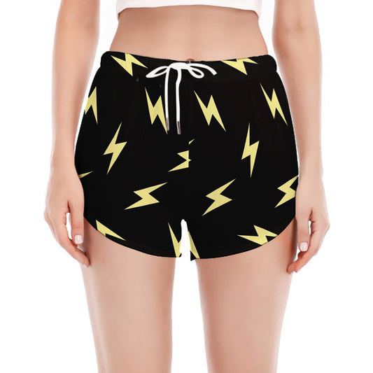 Black And Yellow Lightning Pattern Print Women's Split Running Shorts