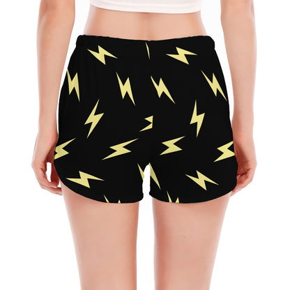 Black And Yellow Lightning Pattern Print Women's Split Running Shorts