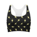 Black And Yellow Lightning Pattern Print Women's Sports Bra