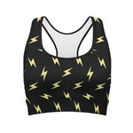 Black And Yellow Lightning Pattern Print Women's Sports Bra