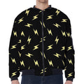 Black And Yellow Lightning Pattern Print Zip Sleeve Bomber Jacket