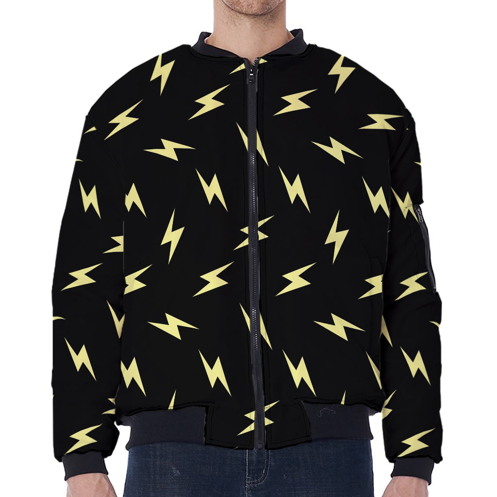 Black And Yellow Lightning Pattern Print Zip Sleeve Bomber Jacket