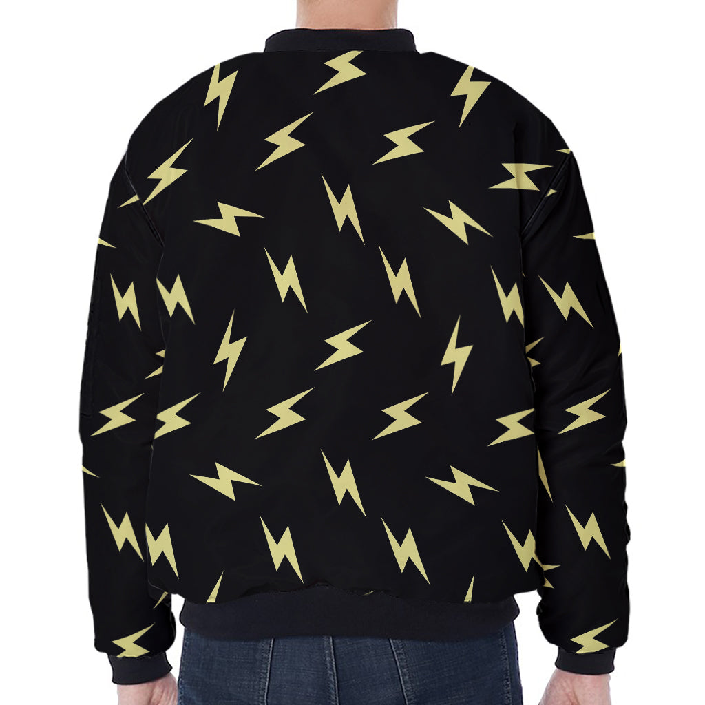 Black And Yellow Lightning Pattern Print Zip Sleeve Bomber Jacket