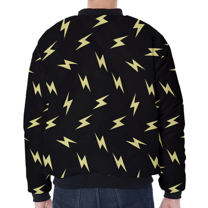 Black And Yellow Lightning Pattern Print Zip Sleeve Bomber Jacket