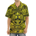 Black And Yellow Maya Calendar Print Aloha Shirt