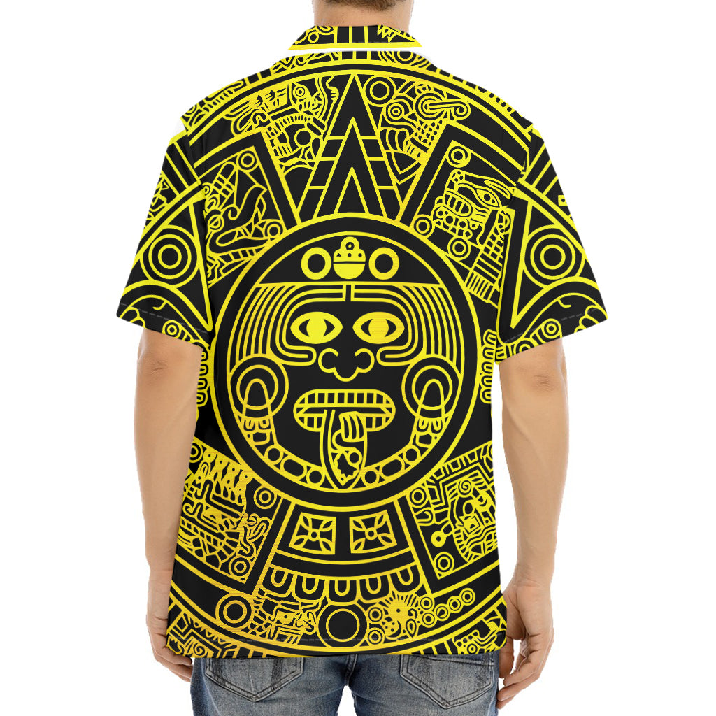 Black And Yellow Maya Calendar Print Aloha Shirt