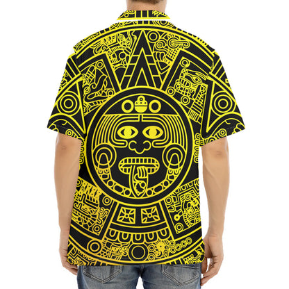 Black And Yellow Maya Calendar Print Aloha Shirt
