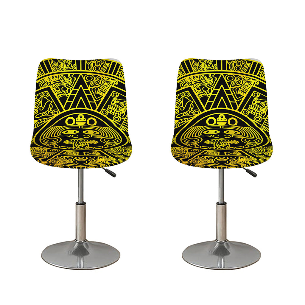 Black And Yellow Maya Calendar Print Bar Stool Covers