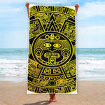 Black And Yellow Maya Calendar Print Beach Towel