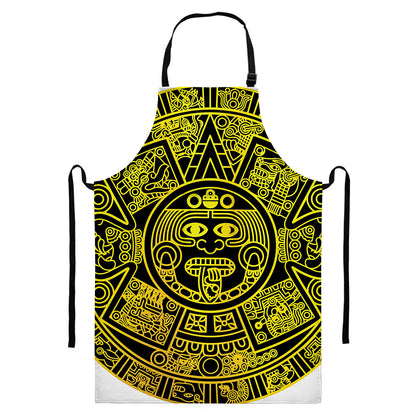 Black And Yellow Maya Calendar Print Bib Apron With Pocket