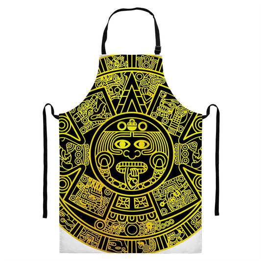 Black And Yellow Maya Calendar Print Bib Apron With Pocket