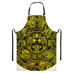 Black And Yellow Maya Calendar Print Bib Apron With Pocket