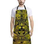Black And Yellow Maya Calendar Print Bib Apron With Pocket