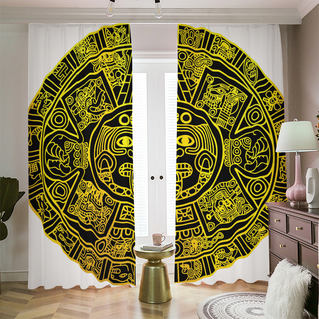 Black And Yellow Maya Calendar Print Blackout Pencil Pleat Curtains