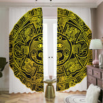 Black And Yellow Maya Calendar Print Blackout Pencil Pleat Curtains