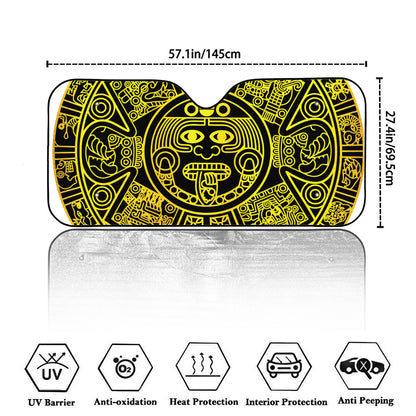 Black And Yellow Maya Calendar Print Car Windshield Sun Shade