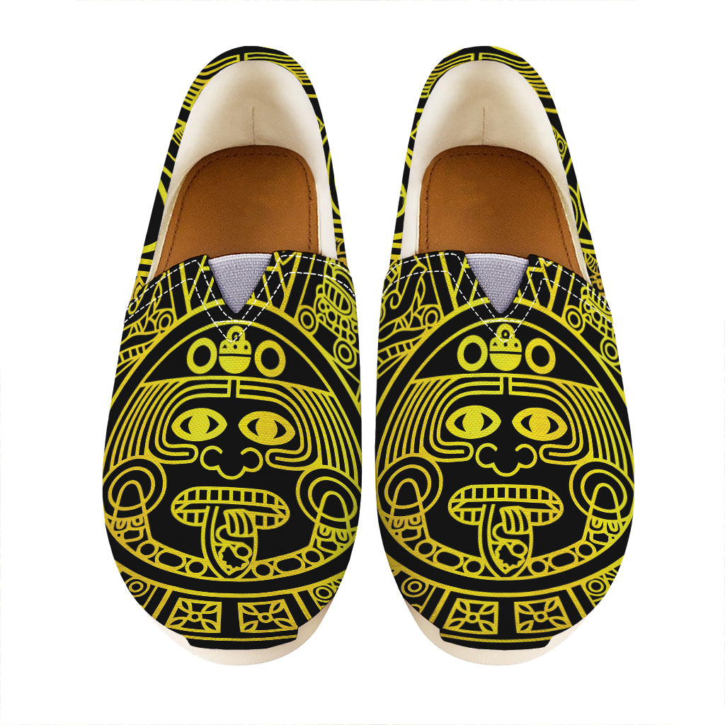 Black And Yellow Maya Calendar Print Casual Shoes