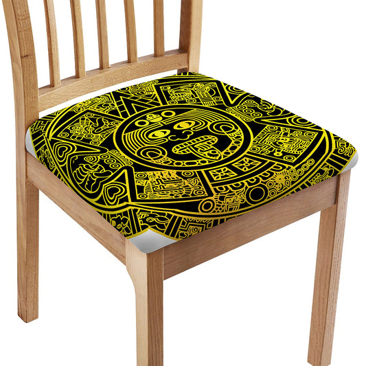 Black And Yellow Maya Calendar Print Chair Cushion Cover