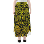 Black And Yellow Maya Calendar Print Chiffon Maxi Skirt