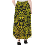 Black And Yellow Maya Calendar Print Chiffon Maxi Skirt