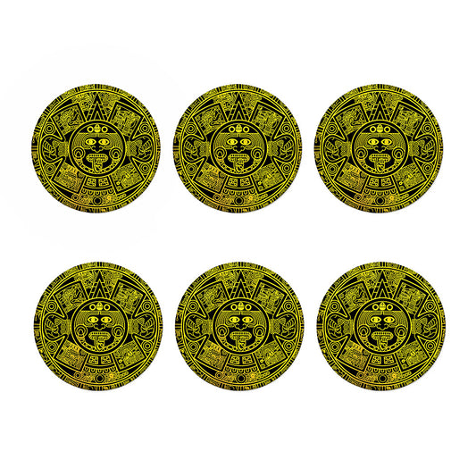 Black And Yellow Maya Calendar Print Coaster Set