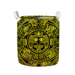 Black And Yellow Maya Calendar Print Collapsible Laundry Basket