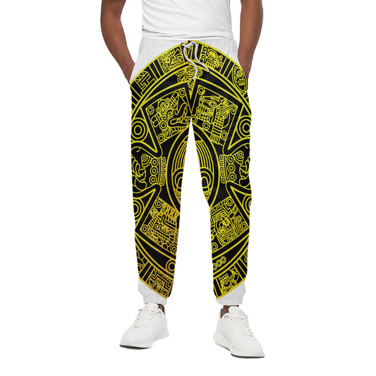 Black And Yellow Maya Calendar Print Cotton Pants
