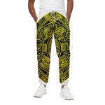 Black And Yellow Maya Calendar Print Cotton Pants