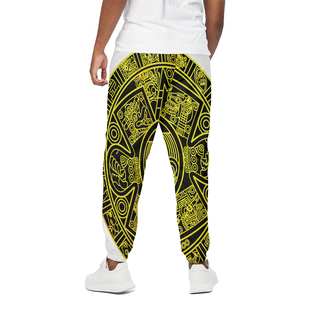 Black And Yellow Maya Calendar Print Cotton Pants