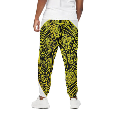 Black And Yellow Maya Calendar Print Cotton Pants