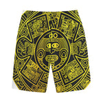 Black And Yellow Maya Calendar Print Cotton Shorts