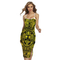 Black And Yellow Maya Calendar Print Cross Back Cami Dress