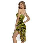 Black And Yellow Maya Calendar Print Cross Back Cami Dress