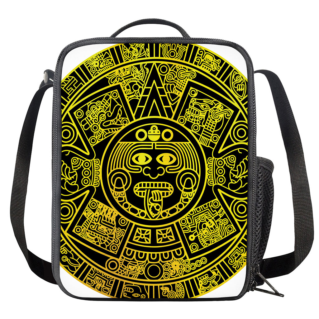 Black And Yellow Maya Calendar Print Crossbody Lunch Bag