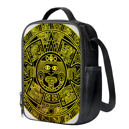 Black And Yellow Maya Calendar Print Crossbody Lunch Bag