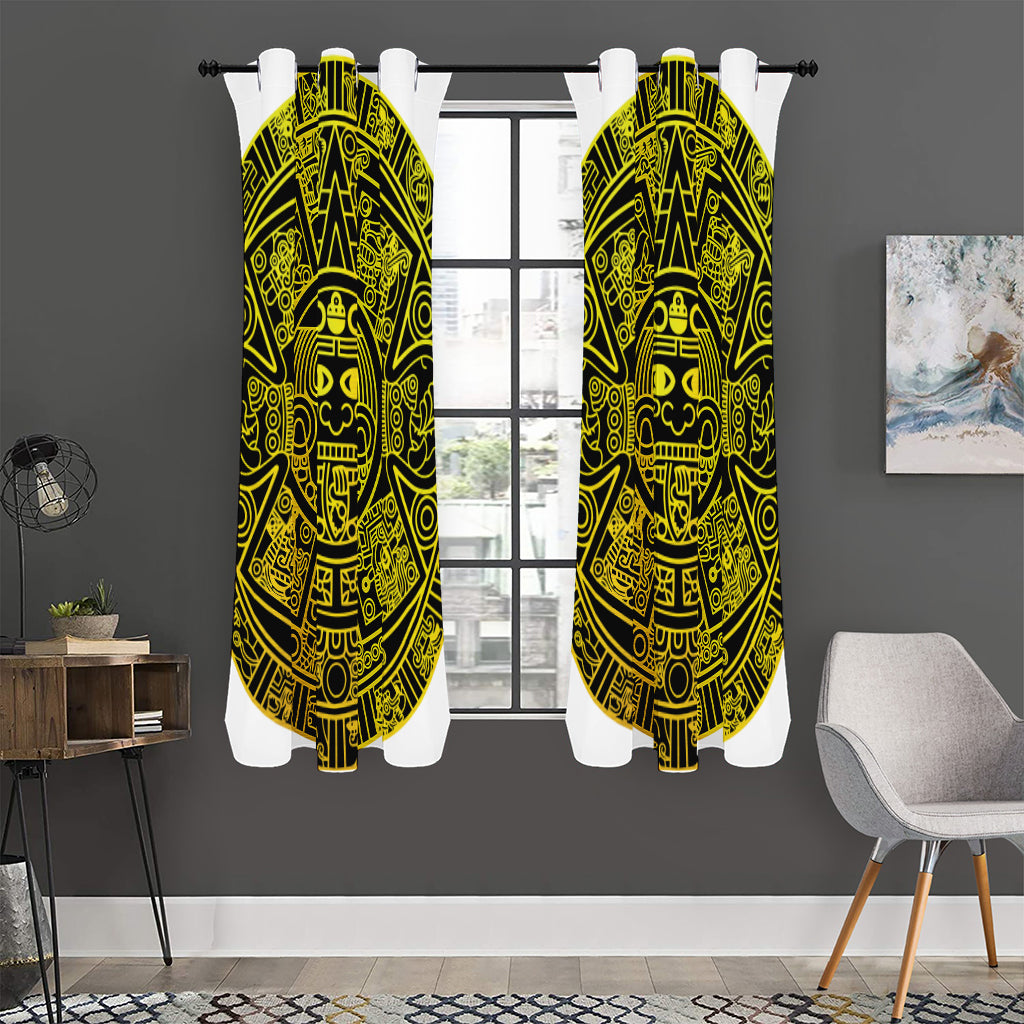 Black And Yellow Maya Calendar Print Curtain