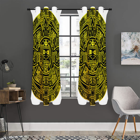 Black And Yellow Maya Calendar Print Curtain