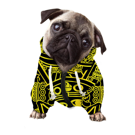 Black And Yellow Maya Calendar Print Dog Zip Up Hoodie