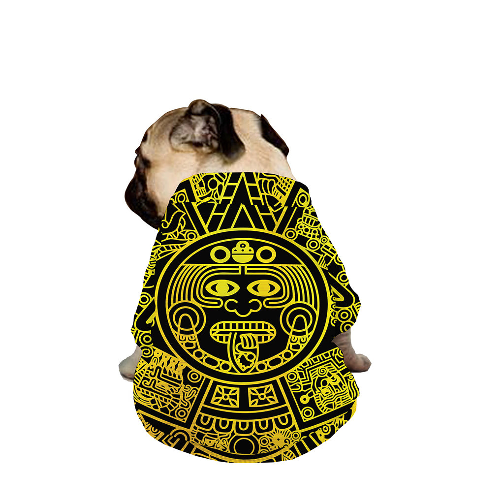 Black And Yellow Maya Calendar Print Dog Zip Up Jacket