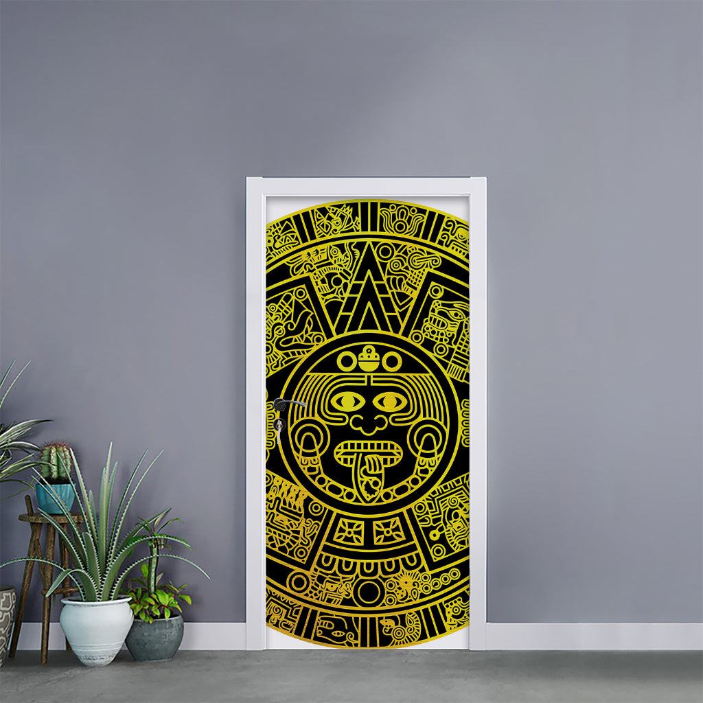 Black And Yellow Maya Calendar Print Door Sticker