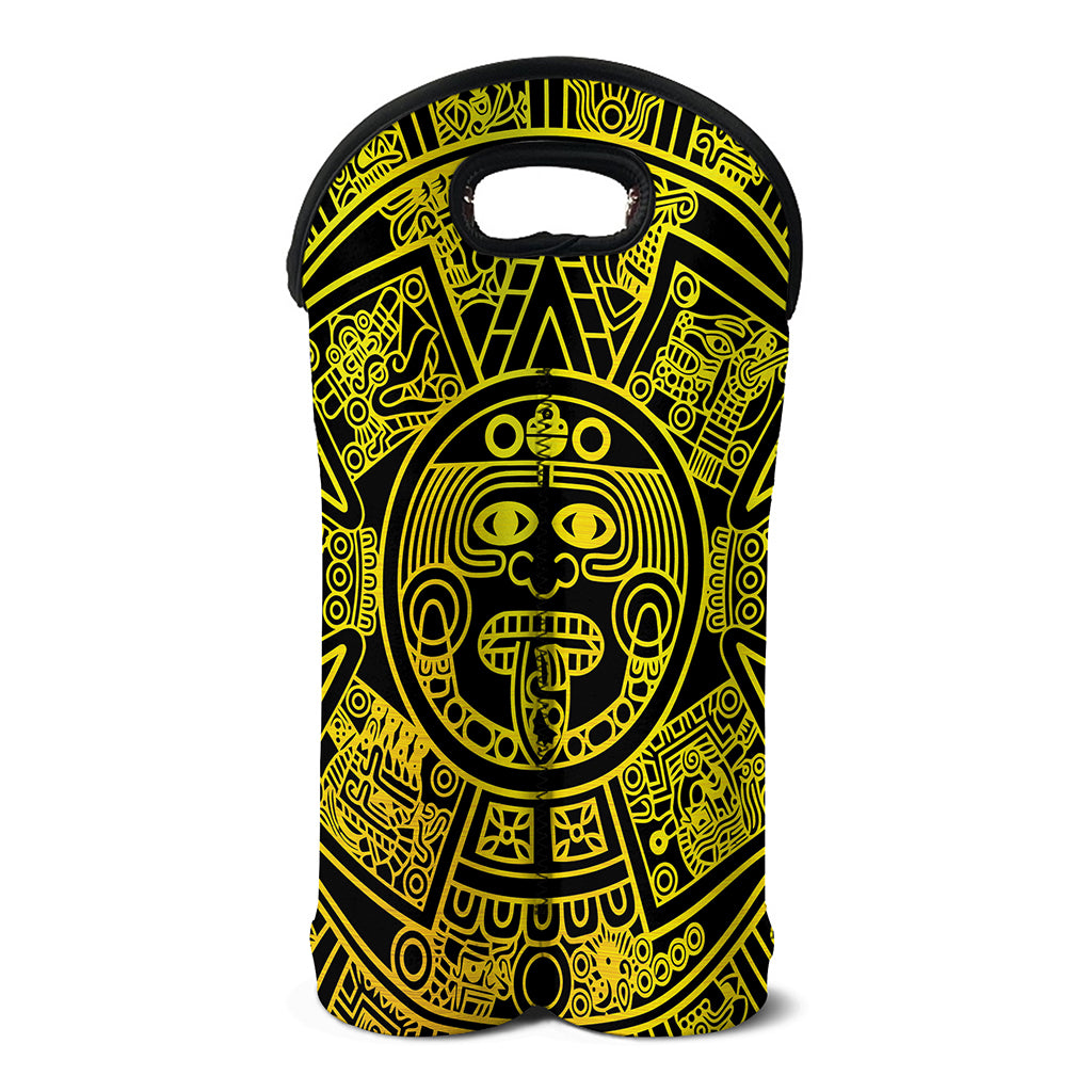 Black And Yellow Maya Calendar Print Double Neoprene Wine Tote