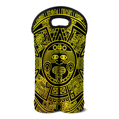 Black And Yellow Maya Calendar Print Double Neoprene Wine Tote