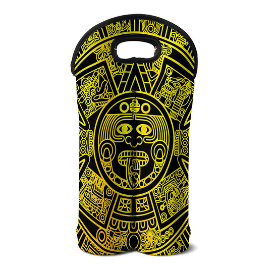 Black And Yellow Maya Calendar Print Double Neoprene Wine Tote