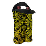 Black And Yellow Maya Calendar Print Double Neoprene Wine Tote