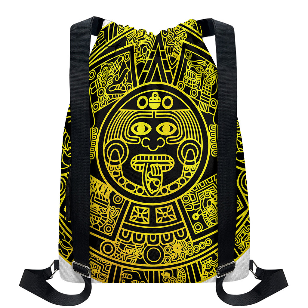 Black And Yellow Maya Calendar Print Drawstring Backpack