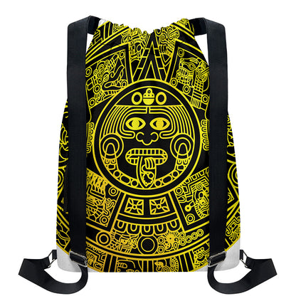 Black And Yellow Maya Calendar Print Drawstring Backpack