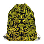 Black And Yellow Maya Calendar Print Drawstring Bag