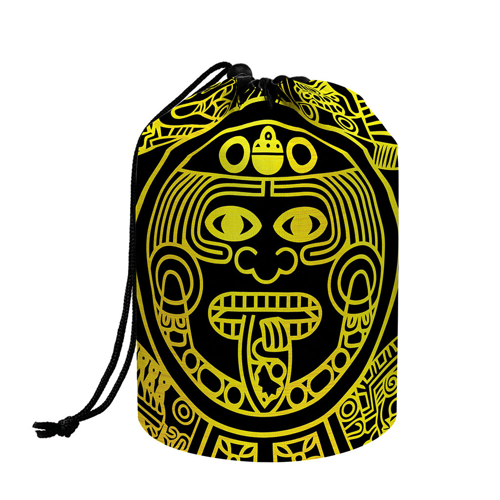 Black And Yellow Maya Calendar Print Drawstring Makeup Bag