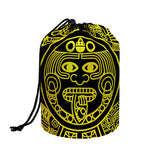 Black And Yellow Maya Calendar Print Drawstring Makeup Bag